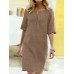 Casual Solid Color Decorative Pockets Half Sleeve Loose Midi Dress