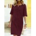 Casual Solid Color Decorative Pockets Half Sleeve Loose Midi Dress