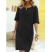 Casual Solid Color Decorative Pockets Half Sleeve Loose Midi Dress