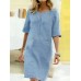 Casual Solid Color Decorative Pockets Half Sleeve Loose Midi Dress