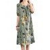 Retro Floral Print Two Pockets Loose Casual Dress For Women