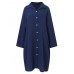 Women 100% Cotton Side Pockets Shirt Solid Buttons Lapel Midi Dresses