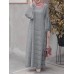 Women Abaya Kaftan Lace Patchwork Falre Sleeve Ankle Length Casual Midi Dresses