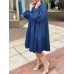 Women Cotton Solid Color Lapel Puff Sleeve Pleated Casual Shirt Dress