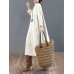 Women Cotton Solid Tie Back Round Neck Long Sleeve Casual Midi Dresses