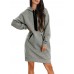 Women Hooded Collared Knee Length Front Pocket Casual Midi Dresses