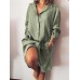 Women Loose Casual Long Sleeve V-neck Button Pocket Shirt Dress