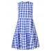 Women Plaid Pattern Sleeveless Back Button Tiered Dress