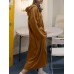 Women Puff Sleeve Loose Hooded Sweatshirt Calf Length Casual Midi Dresses