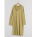 Women Puff Sleeve Sweatshirt Calf Length Front Pocket Side Fork Midi Dress