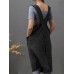 Women Sleeveless Side Pockets Cotton Loose Solid Color Vintage Apron Dress