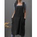 Women Sleeveless Side Pockets Cotton Loose Solid Color Vintage Apron Dress