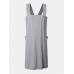 Women Sleeveless Side Pockets Cotton Loose Solid Color Vintage Apron Dress