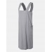 Women Sleeveless Side Pockets Cotton Loose Solid Color Vintage Apron Dress