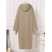 Women Solid Color Thick Sweatshirt Loose Side Pockets Side Fork Calf Length Midi Dresses