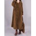 Corduroy Frog Button Solid Color Hooded Maxi Coats