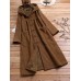 Corduroy Frog Button Solid Color Hooded Maxi Coats