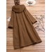 Corduroy Frog Button Solid Color Hooded Maxi Coats