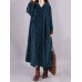 Corduroy Frog Button Solid Color Hooded Maxi Coats