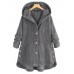 Women Corduroy Solid Color Side Button Coats Long Sleeve Hooded Jacket With Pocket