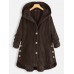 Women Corduroy Solid Color Side Button Coats Long Sleeve Hooded Jacket With Pocket