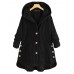 Women Corduroy Solid Color Side Button Coats Long Sleeve Hooded Jacket With Pocket