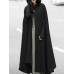 Women Hooded Style Ankle Length Woolen Long Cloak Loose Sleeveless Coats