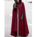 Women Hooded Style Ankle Length Woolen Long Cloak Loose Sleeveless Coats