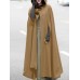 Women Hooded Style Ankle Length Woolen Long Cloak Loose Sleeveless Coats