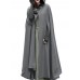 Women Hooded Style Ankle Length Woolen Long Cloak Loose Sleeveless Coats