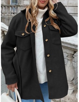 Women Loose Pockerts Buttons Solid Lapel Long Sleeve Casual Coats