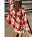 Women Plaid Warm Chest Double Pocket Long Sleeve Single-Breasted Coats