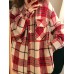 Women Plaid Warm Chest Double Pocket Long Sleeve Single-Breasted Coats