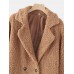 Women Simple Solid Winter Thermal Casaul Plush Lapel Button Commute Coat