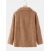 Women Simple Solid Winter Thermal Casaul Plush Lapel Button Commute Coat