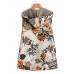 Women Sleeveless Zipper Floral Print Vest Outerwear Hooded Coats