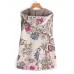 Women Sleeveless Zipper Floral Print Vest Outerwear Hooded Coats