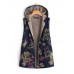 Women Sleeveless Zipper Floral Print Vest Outerwear Hooded Coats