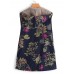 Women Sleeveless Zipper Floral Print Vest Outerwear Hooded Coats