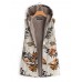 Women Sleeveless Zipper Floral Print Vest Outerwear Hooded Coats