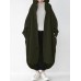 Women Solid Color Button Down Front Pocket Mid-Calf Length Hoodie Jacket