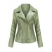 Women Solid Color Faux PU Leather Motorcycle Jacket With Pocket