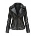 Women Solid Color Faux PU Leather Motorcycle Jacket With Pocket