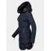 Women Solid Color Multi Pocket Zipper Front Faux Fur Collar Hooded Coat