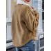 Women Solid Color Plush Borg Collar Warm Coat With Pocket