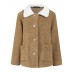 Women Solid Color Plush Borg Collar Warm Coat With Pocket