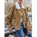 Women Solid Color Plush Borg Collar Warm Coat With Pocket