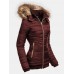 Women Solid Color Zipper Faux Fur Collar Hooded Coat With Pocket