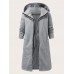 Women Solid Zip Front Fakes 2pcs Pocket Hooded Casual Coat