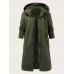 Women Solid Zip Front Fakes 2pcs Pocket Hooded Casual Coat